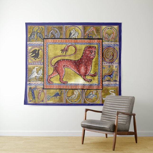 TAPIZ EXTRAÑO BESTIARIO MEDIEVAL, LEOPARD, ANIMALES FORE (In situ (horizontal))
