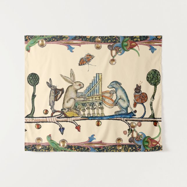 Tapiz EXTRAÑO BESTIARIO MEDIEVAL QUE HACE MÚSICA, conejo (Anverso (horizontal))