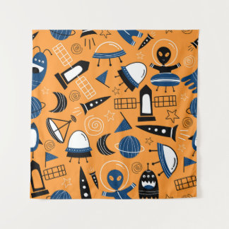 Tapiz Extraterrestre con OVNI, naves espaciales, patrón