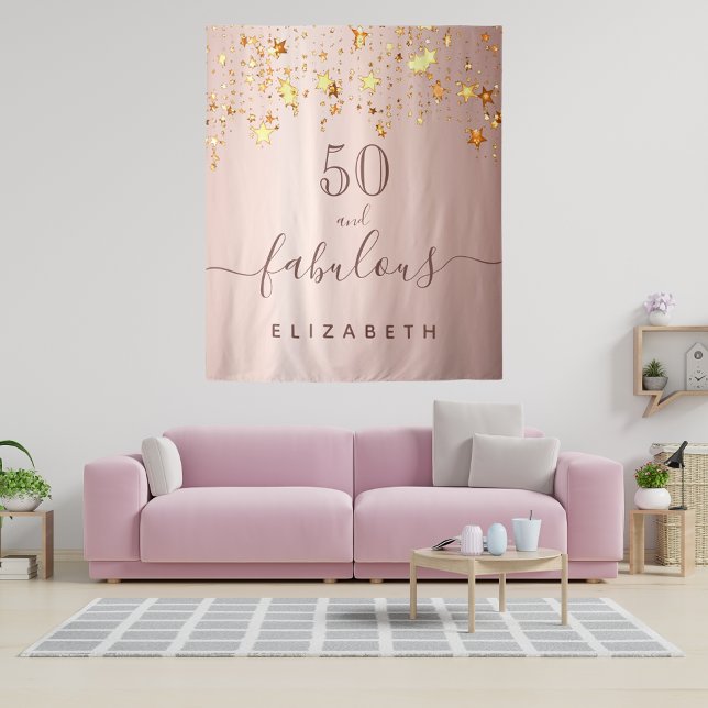 Tapiz Fabuloso rosa de cumpleaños estrellas de oro elega (Subido por el creador)