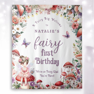 Tapiz Fairy First Birday Party Floral Welcome Backdrop