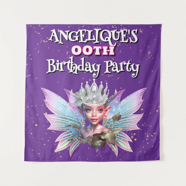 Tapiz Fairy princess purple decorations girls birthday (Anverso)