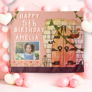 Tapiz Fairy Tale Castle Door Flower Birday Party Photo