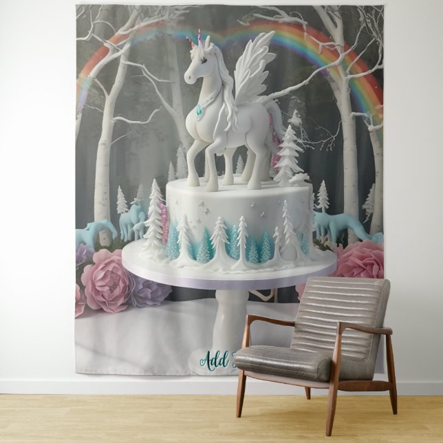 Tapiz Fairy Unicorn Cake Wall Art Backdrop Banner (In situ)