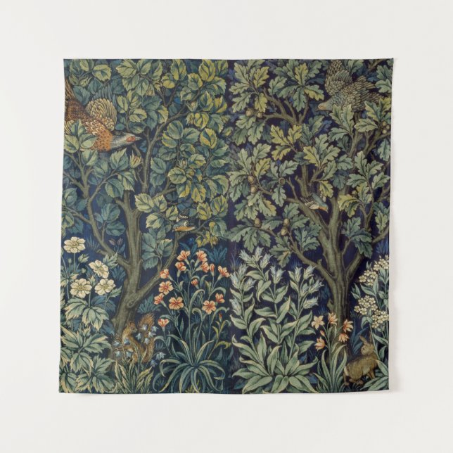Tapiz Faisán pájaro árbol bosque William Morris (Anverso)