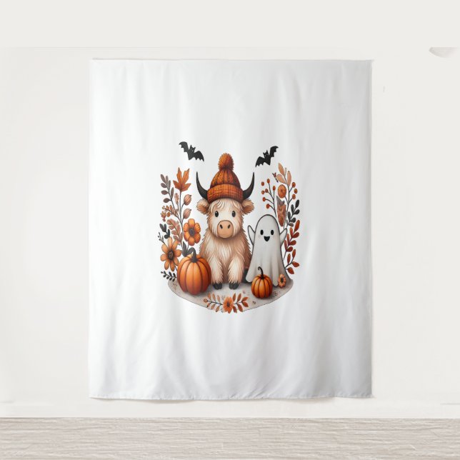 Tapiz Fall Highland Cow Ghost , Otoño (Anverso)