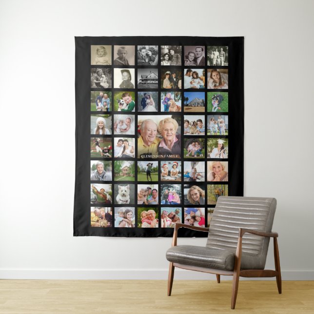 Tapiz Familia 45 Nombre de Collage de fotos Negro (In situ)