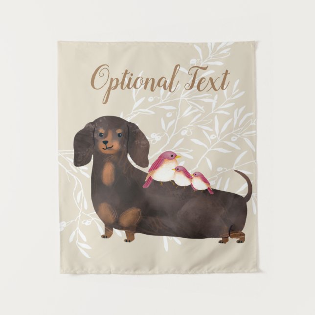 Tapiz Familia Dachshund y Aves (Anverso)