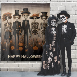 Tapiz Familia de Skeleton de Creepe Feliz Halloween