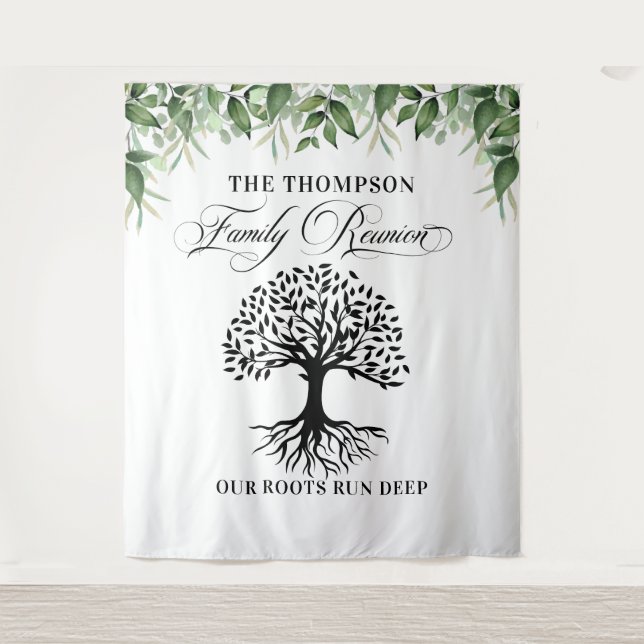 Tapiz Family reunion greenery tree backdrop banner (Anverso)