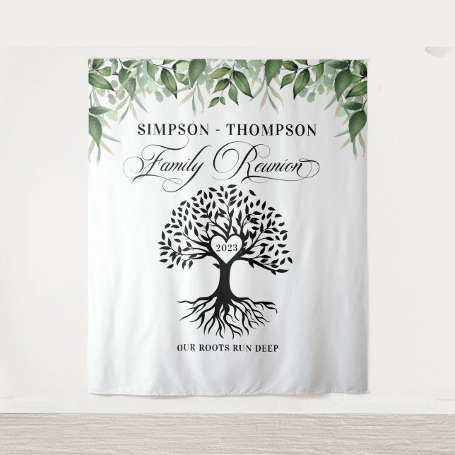 Tapiz Family reunion greenery tree backdrop banner (Anverso)