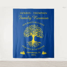 Tapiz Family reunion tree backdrop banner blue