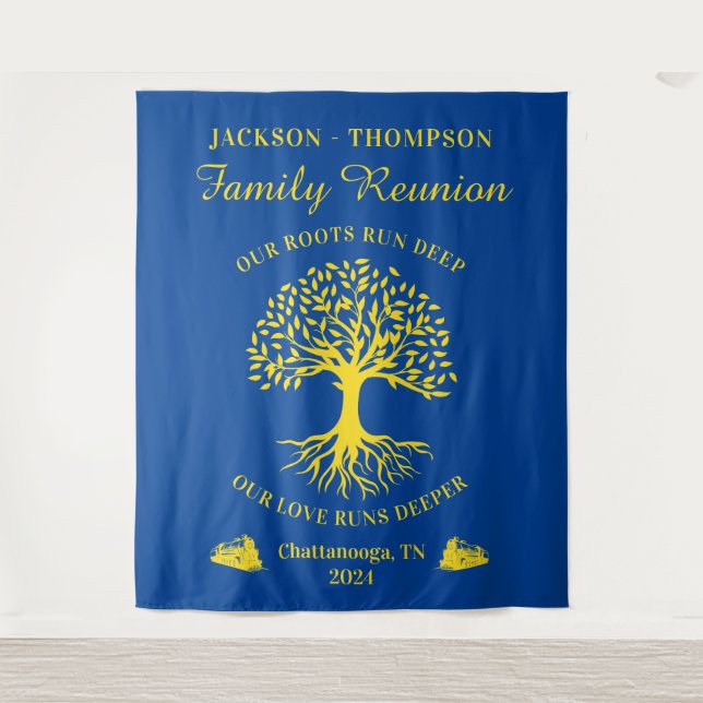 Tapiz Family reunion tree backdrop banner blue (Anverso)