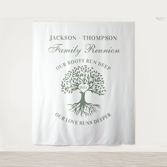 Tapiz Family reunion tree backdrop banner green (Anverso)
