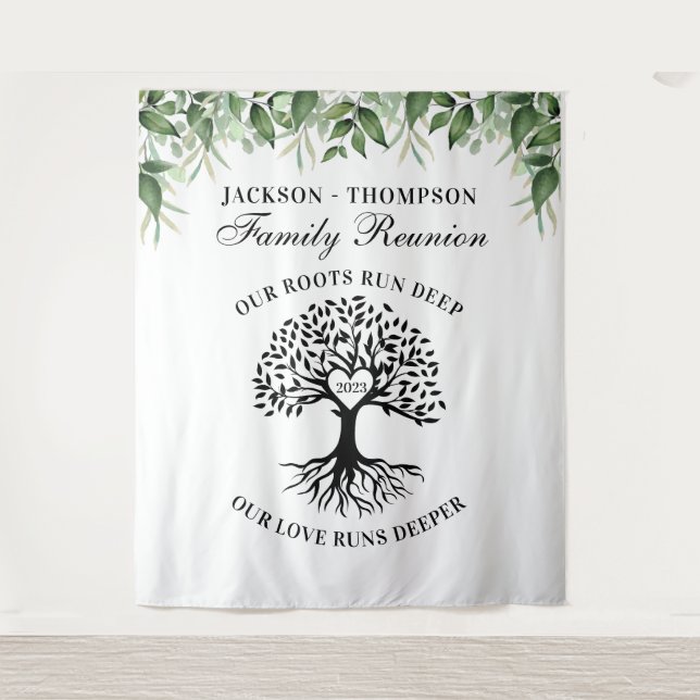 Tapiz Family reunion tree greenery backdrop banner (Anverso)