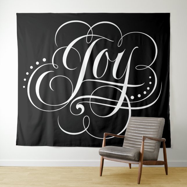 Tapiz Fancy JOY Calligraphy Lettering Elegant Black (In situ (horizontal))