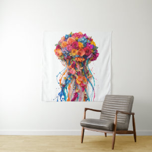 Tapiz Fantasía de Medusa Floral Vibrante con Tono que Go