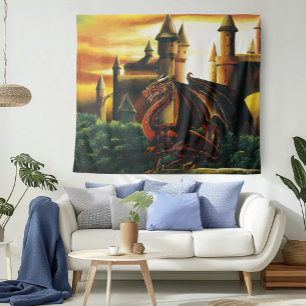 Tapiz Fantasía del Castillo del Dragón Rojo