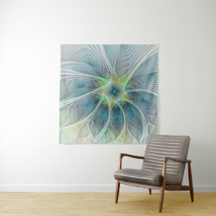 Tapiz Fantasía Flor Fractal Verde Azul