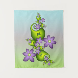Tapiz Fantasía floral flores de lila Formas verdes Fract