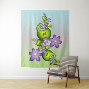 Tapiz Fantasía floral flores de lila Formas verdes Fract