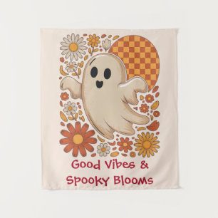 Tapiz Fantasma Floral Retro Groovy Halloween Floral Cute