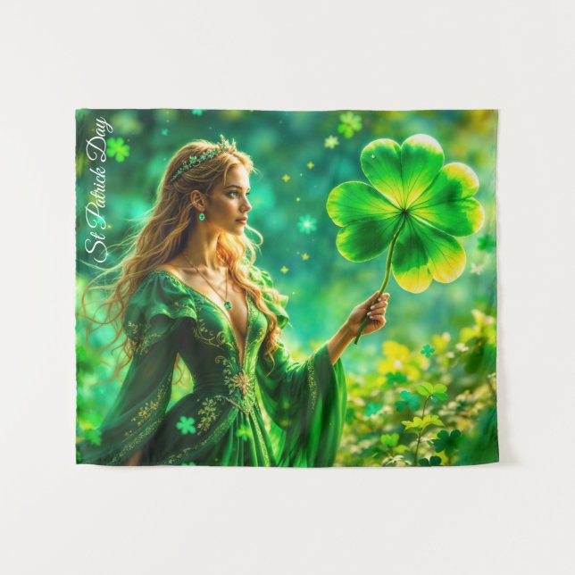 Tapiz Fantasy fairy St Patrick Day arte folclórico irlan (Anverso (horizontal))