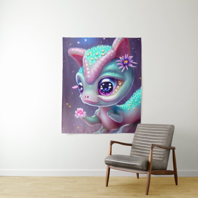 Tapiz Fantasy Kawaii lindo y adorable bebé dinosaurio (In situ)