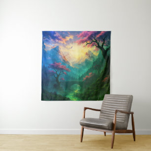 Tapiz Fantasy Mountain River Art