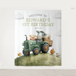 Tapiz Farm Animals Tractor Birthday Photo Backdrop