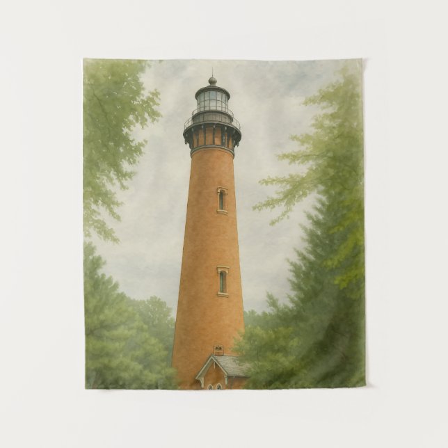 Tapiz Faro de la playa de Currituck acuarela (Anverso)