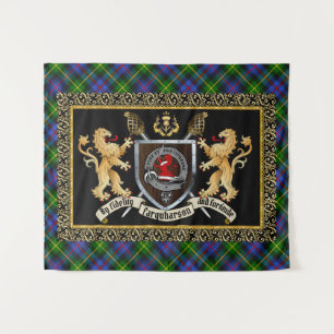 Tapiz Farquharson Clan Badge & Motto con Leones