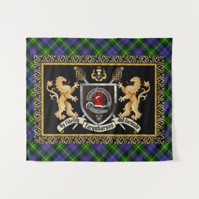 Tapiz Farquharson Clan Badge & Motto con Leones (Anverso (horizontal))