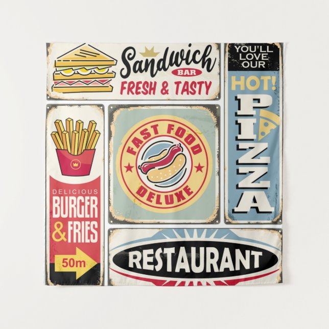 Tapiz Fast food restaurants and diners retro signs colle (Anverso)