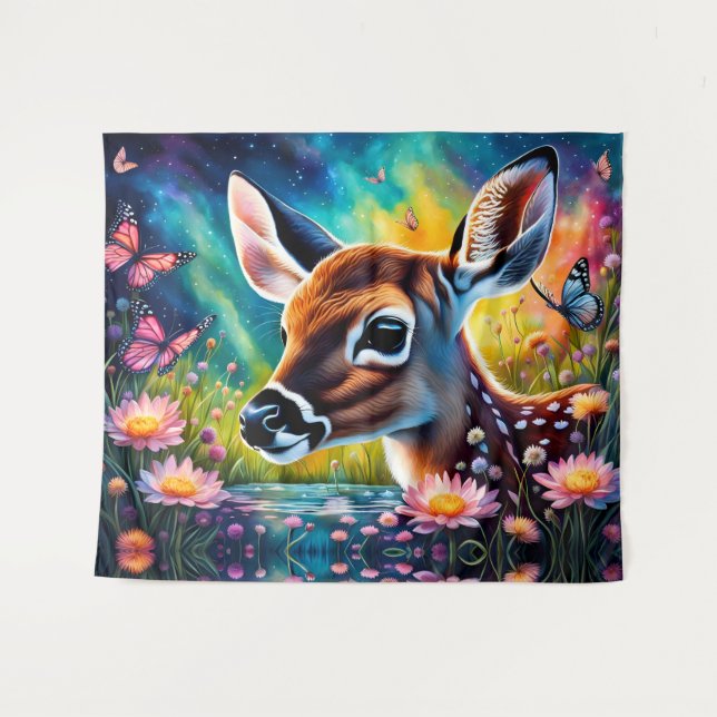 Tapiz Fawn en Meadow Pond (Anverso (horizontal))