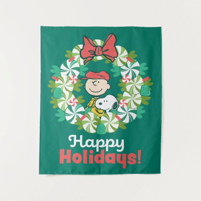 Tapiz Felices fiestas | Candy Wreath de menta (Anverso)