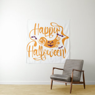 Tapiz Felices murciélagos de Halloween jack o lantern