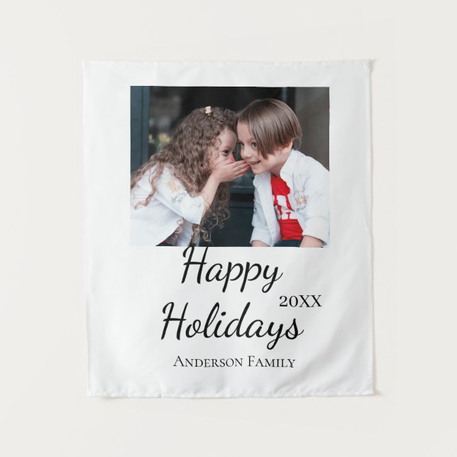 Tapiz Felices vacaciones niños foto de familia regalos m (Anverso)