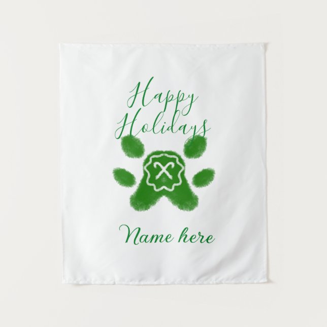 Tapiz Felices vacaciones perro mascota perro verde paw c (Anverso)