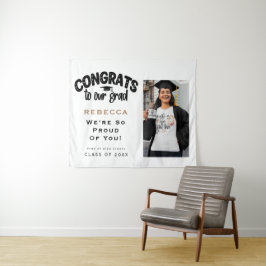 Tapiz Felicidades a nuestra foto de graduado Nombre Oro