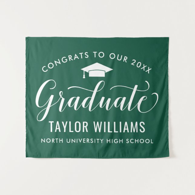Tapiz Felicidades a Nuestro Graduado Fondo Verde (Anverso (horizontal))