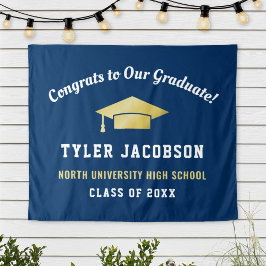 Tapiz Felicidades a nuestro graduado Navy y Gold persona