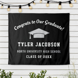 Tapiz Felicidades a Nuestro Graduado Personalizado Negro