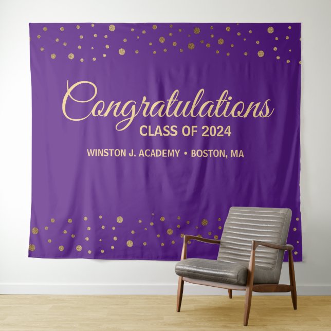 Tapiz Felicidades Clase de 2021 Graduados Morado Oro (In situ (horizontal))
