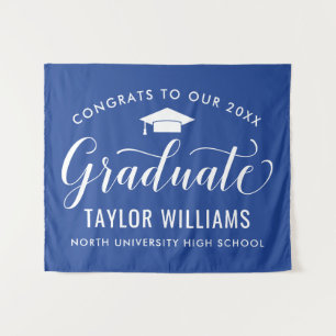 Tapiz Felicidades Graduado Fondo Azul Real