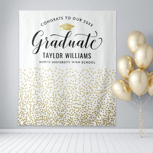 Tapiz Felicidades Graduado Fondo de Confeti Dorado