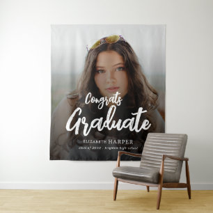 Tapiz Felicidades Graduado Foto de Graduación Letra Brus