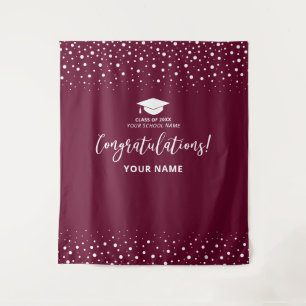 Tapiz Felicitación de graduación con confeti de Borgoña