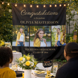 Tapiz Felicitaciones de graduación de 3 fotos en negro m