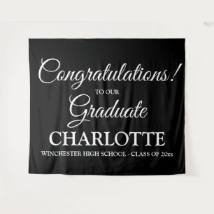 Tapiz Felicitaciones graduado personalizado guión negro 